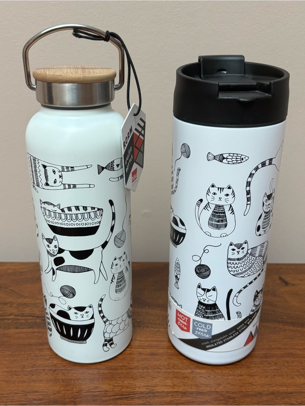 New “ Purr Party” Stainless Water Bottle & Travel Mug Set